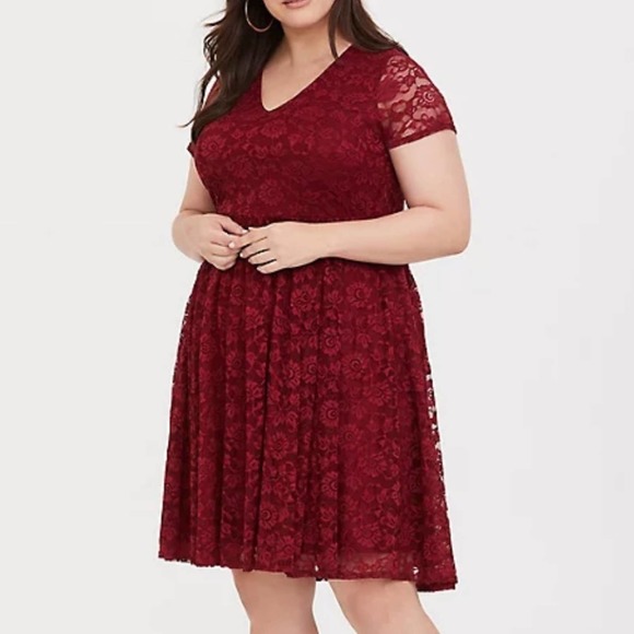 torrid Dresses & Skirts - Torrid Red Lace V-Neck Skater Dress 20